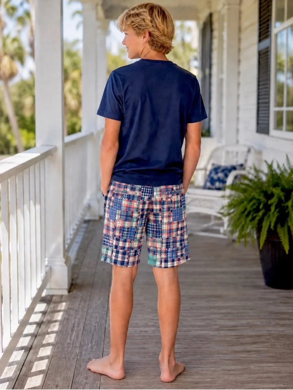 The Children's Place Boys Sz 16 Madras Plaid Patchwork Shorts Cotton Preppy